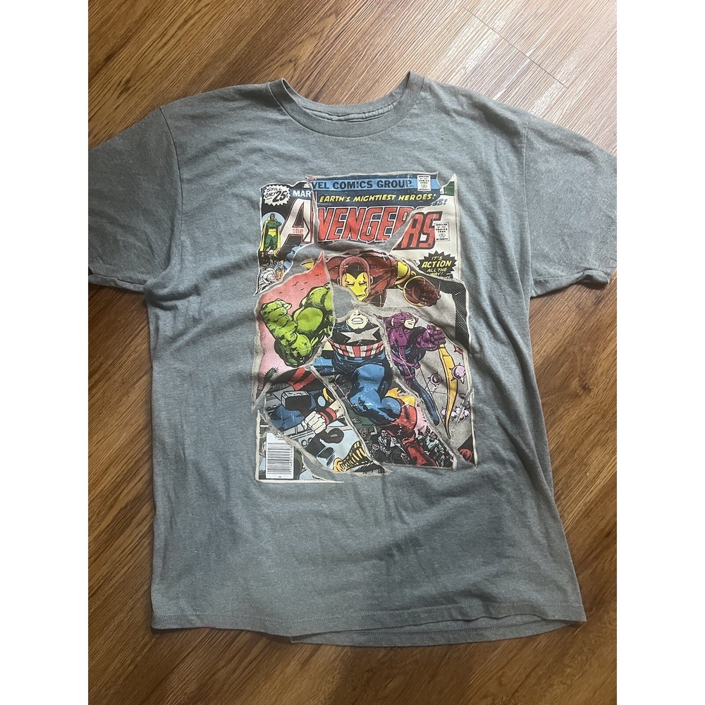 Marvel Avengers‎ Vintage Style Comic Book Graphic T-Shirt Size large, Gray